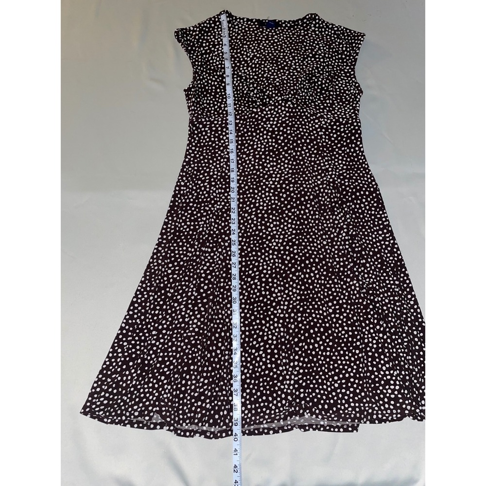 Chaps Brown Dot Print Fit & Flare Dress Size Large V-Neck Stretch - Picture 11 of 11